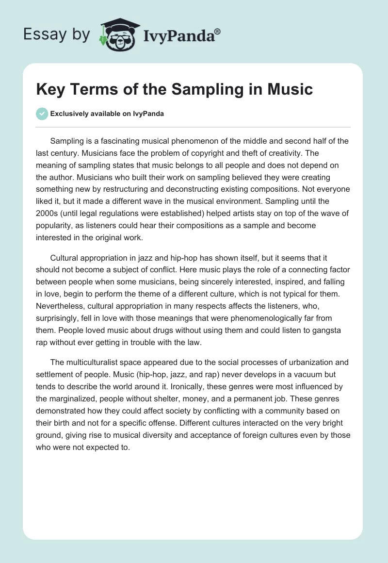 Key Terms of the Sampling in Music. Page 1