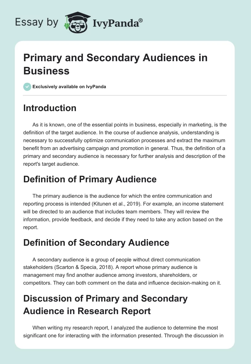 Primary and Secondary Audiences in Business. Page 1