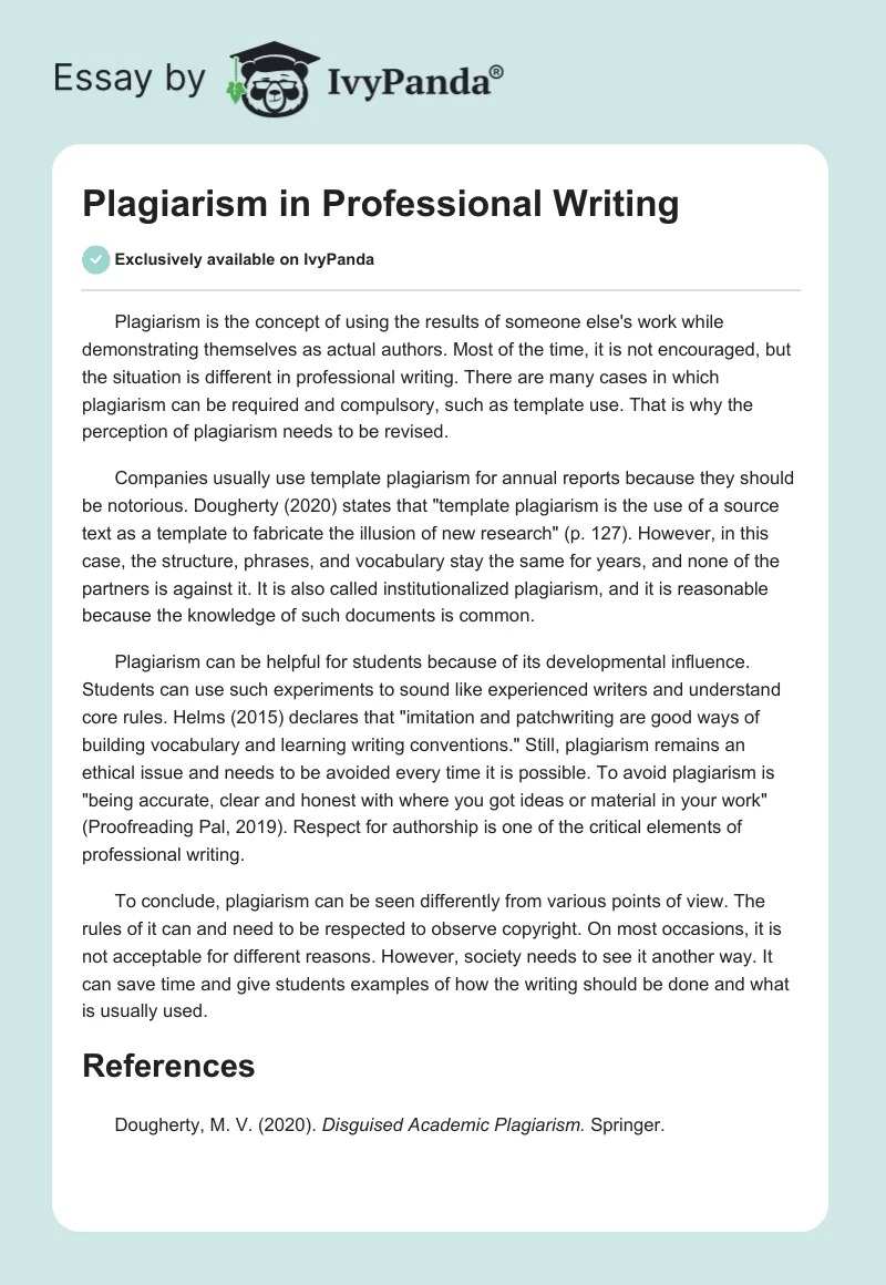 Plagiarism in Professional Writing. Page 1