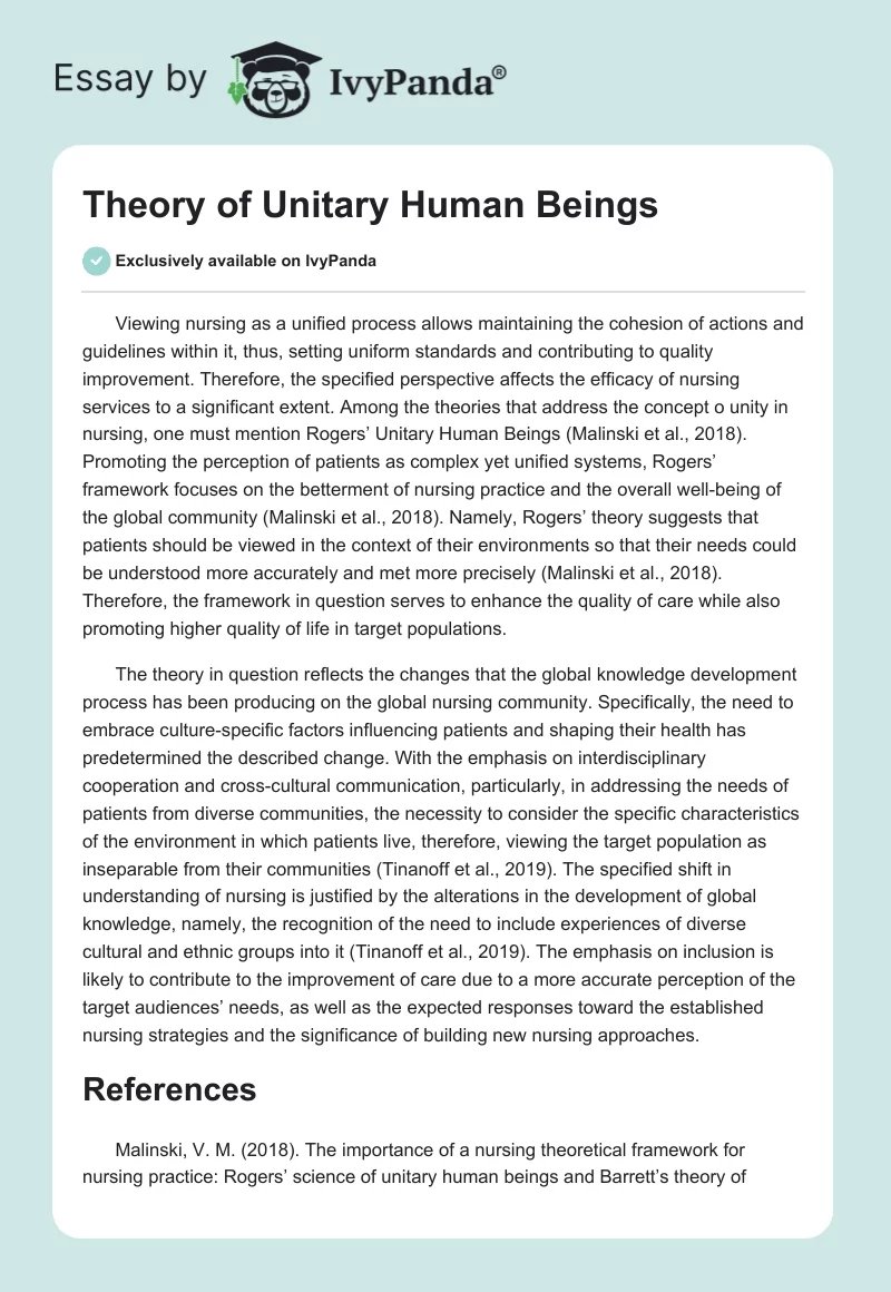 Theory of Unitary Human Beings. Page 1
