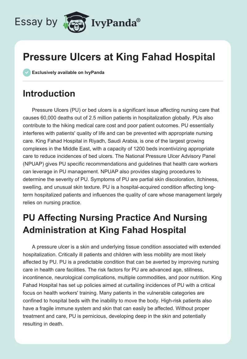 Pressure Ulcers at King Fahad Hospital. Page 1