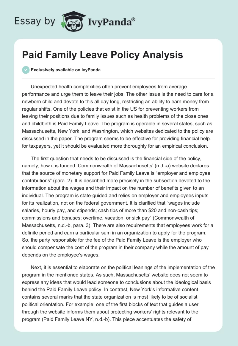 Paid Family Leave Policy Analysis. Page 1