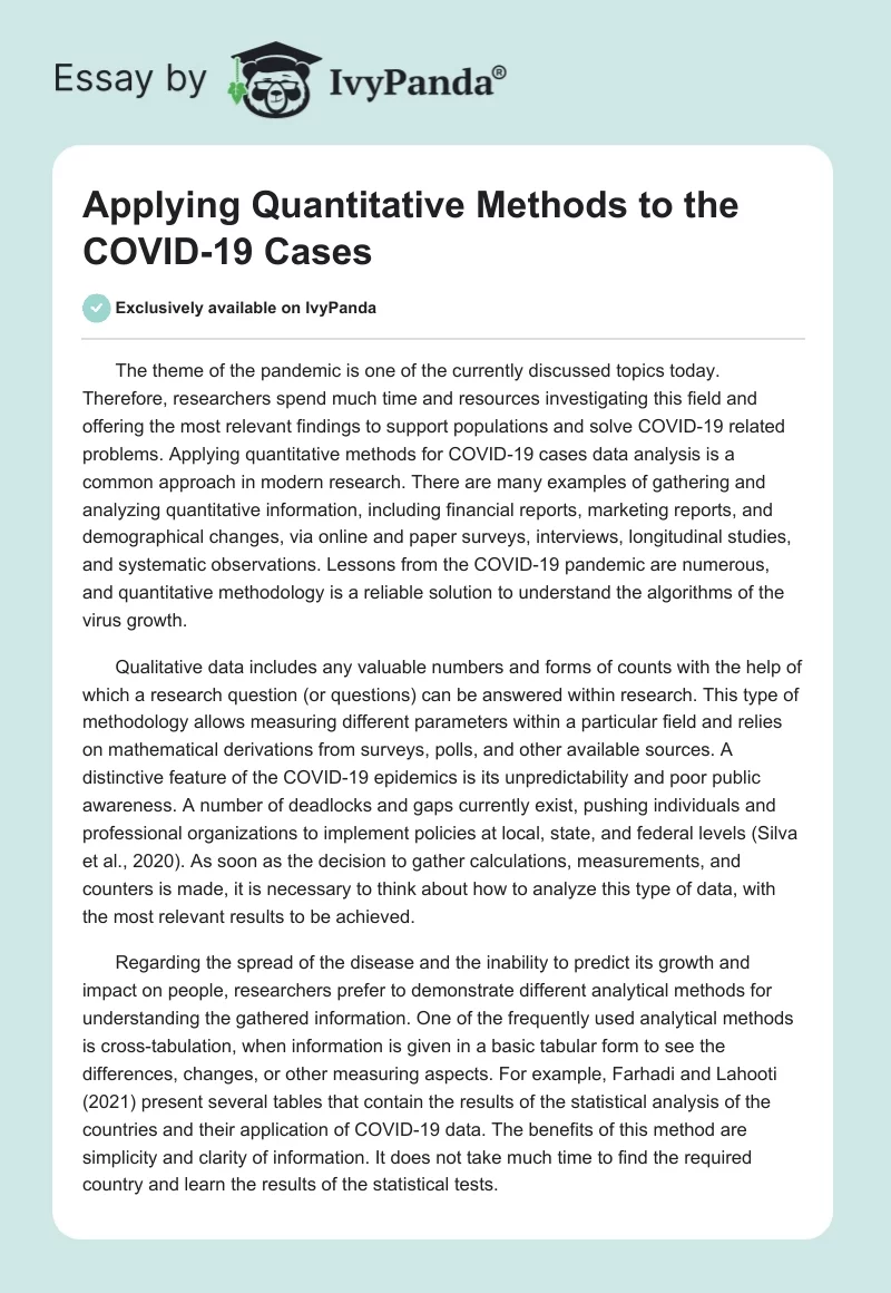 Applying Quantitative Methods to the COVID-19 Cases. Page 1