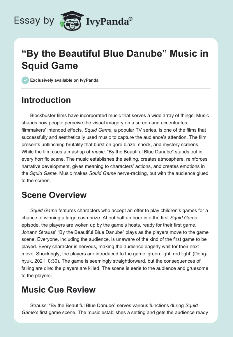 “By the Beautiful Blue Danube” Music in Squid Game. Page 1