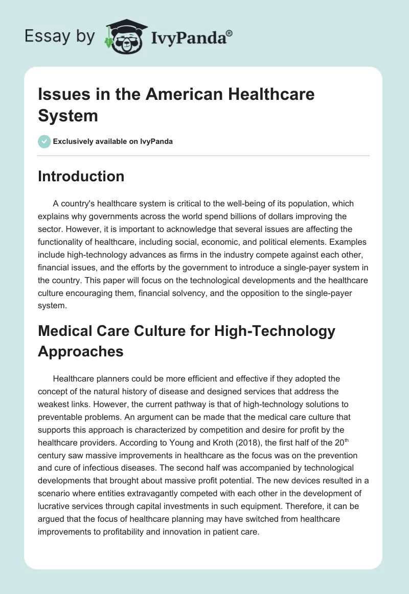 Issues in the American Healthcare System. Page 1