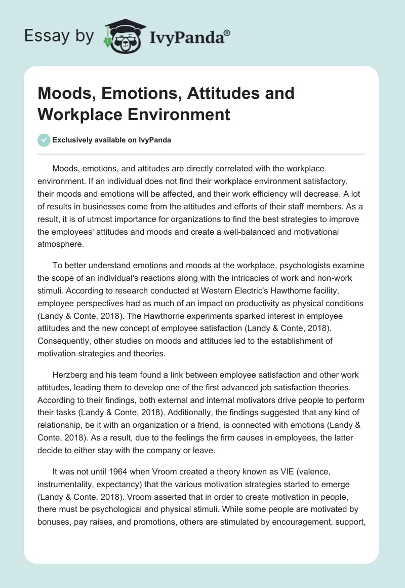 Moods, Emotions, Attitudes and Workplace Environment. Page 1