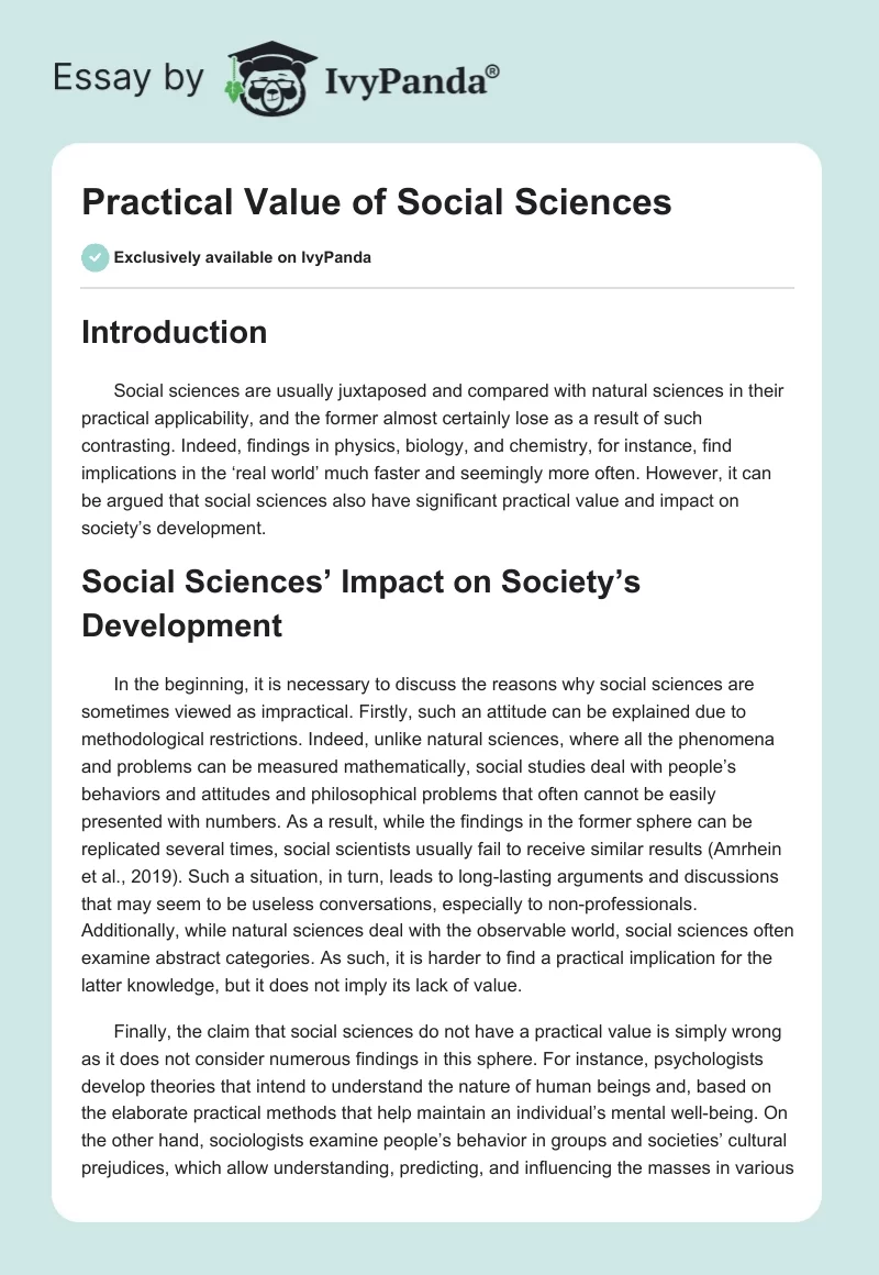 Practical Value of Social Sciences. Page 1