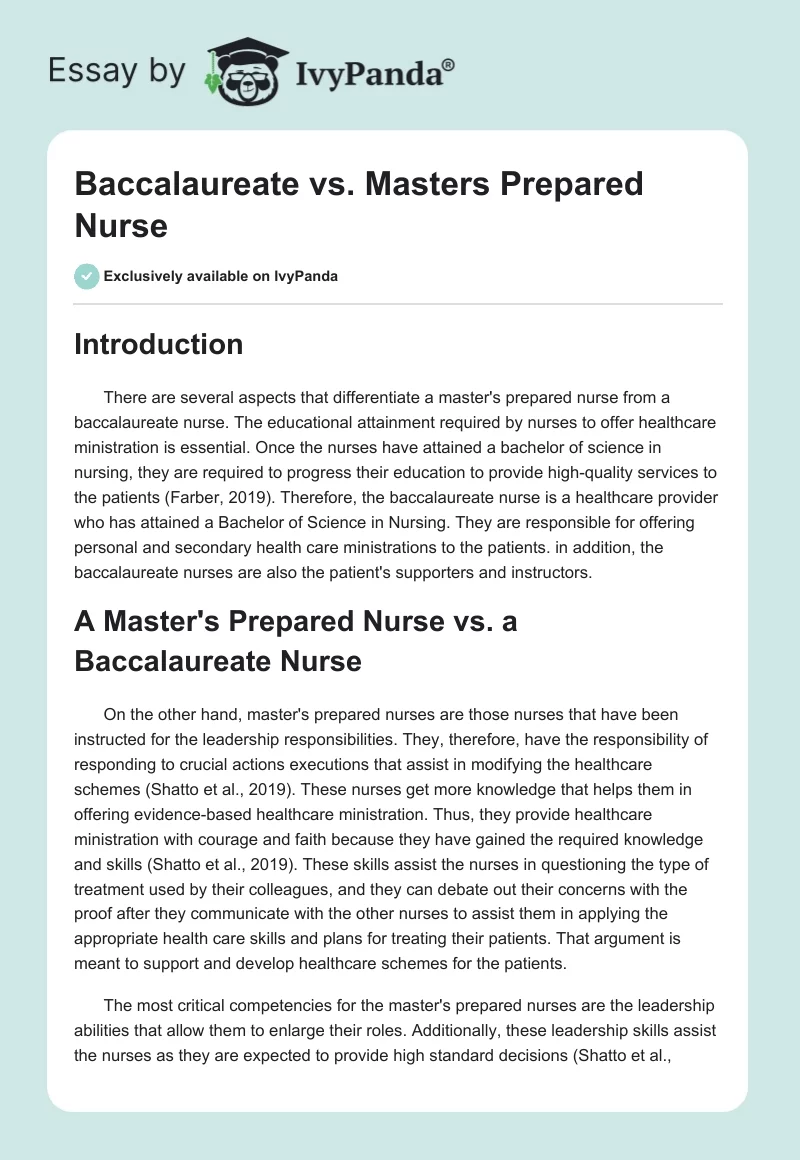 Baccalaureate vs. Masters Prepared Nurse. Page 1