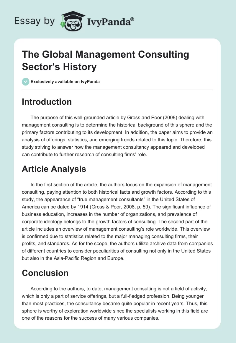 The Global Management Consulting Sector's History. Page 1