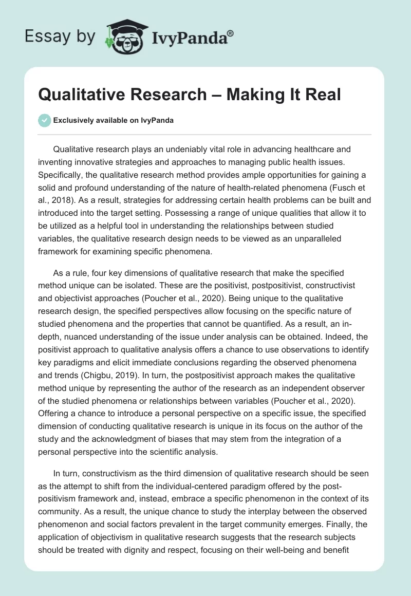 Qualitative Research – Making It Real. Page 1