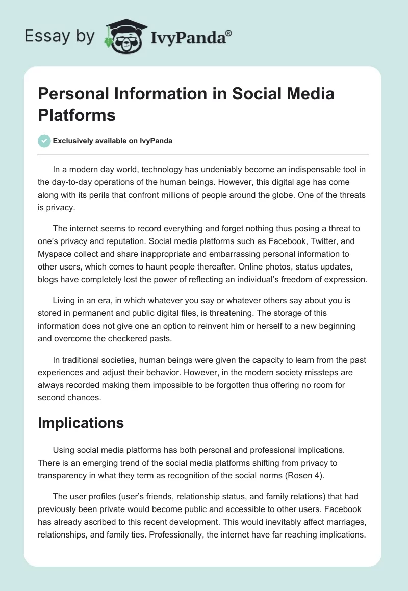 Personal Information in Social Media Platforms. Page 1