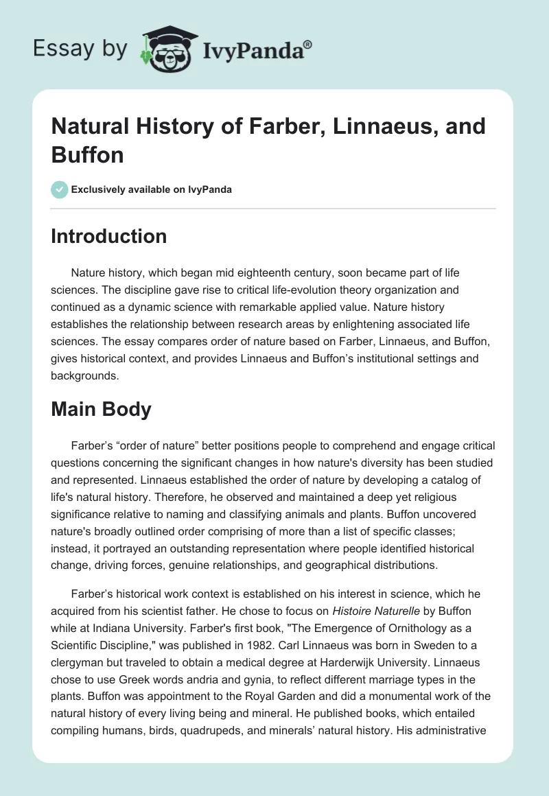 Natural History of Farber, Linnaeus, and Buffon. Page 1