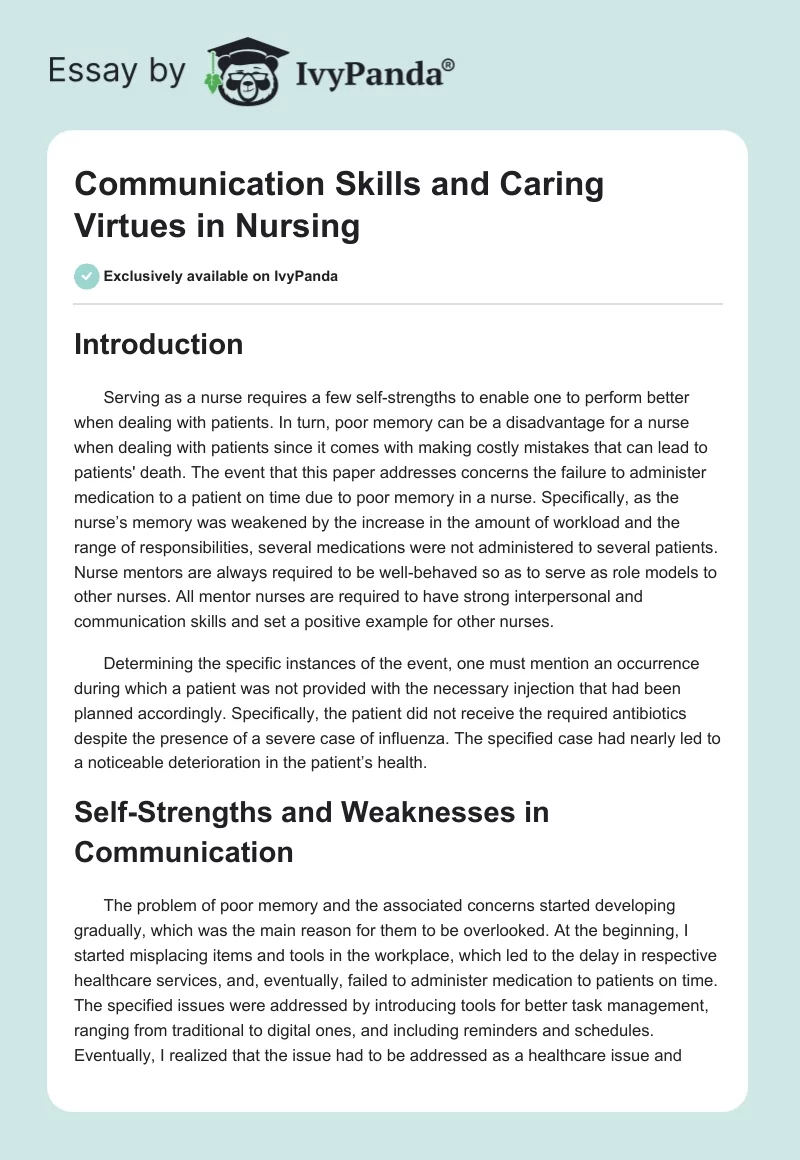 Communication Skills and Caring Virtues in Nursing. Page 1