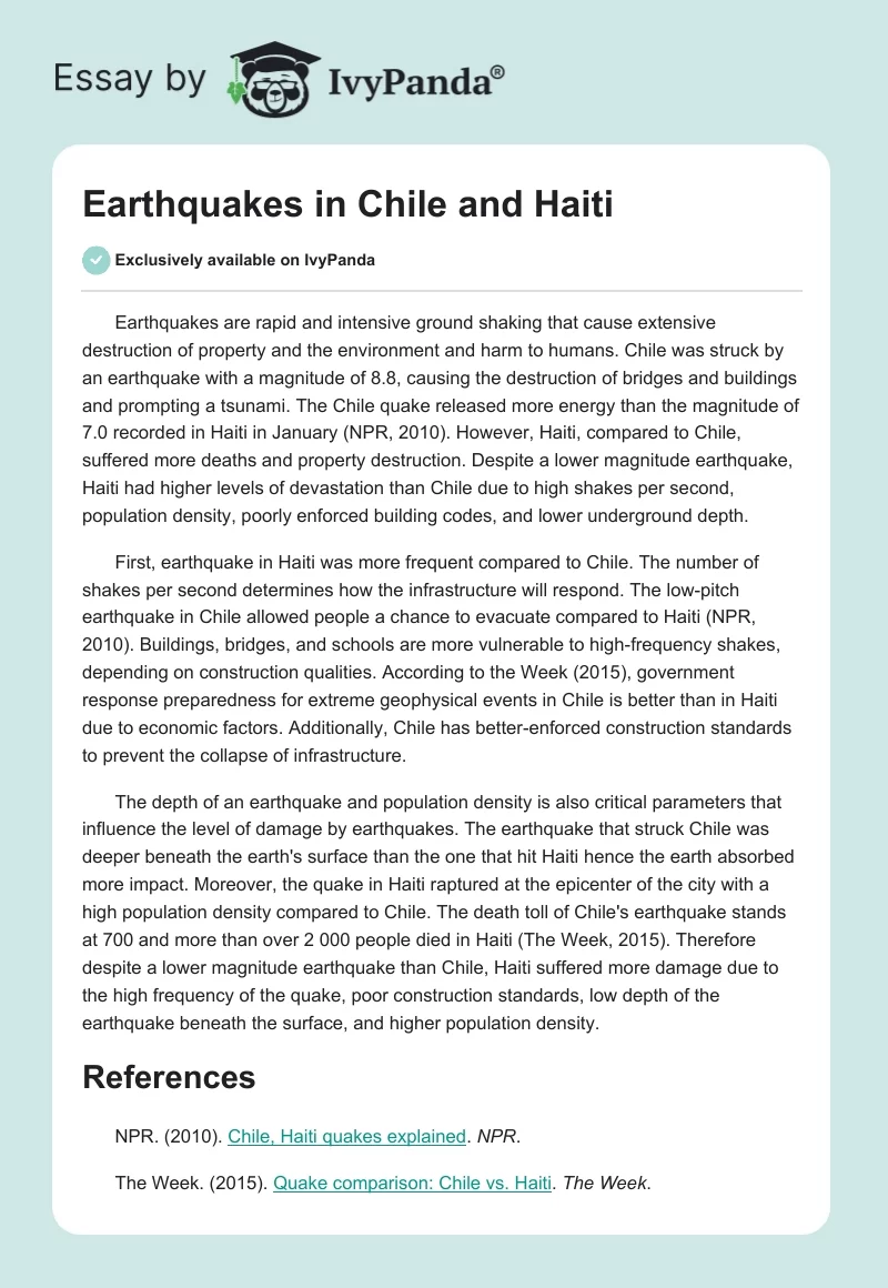 Earthquakes in Chile and Haiti. Page 1
