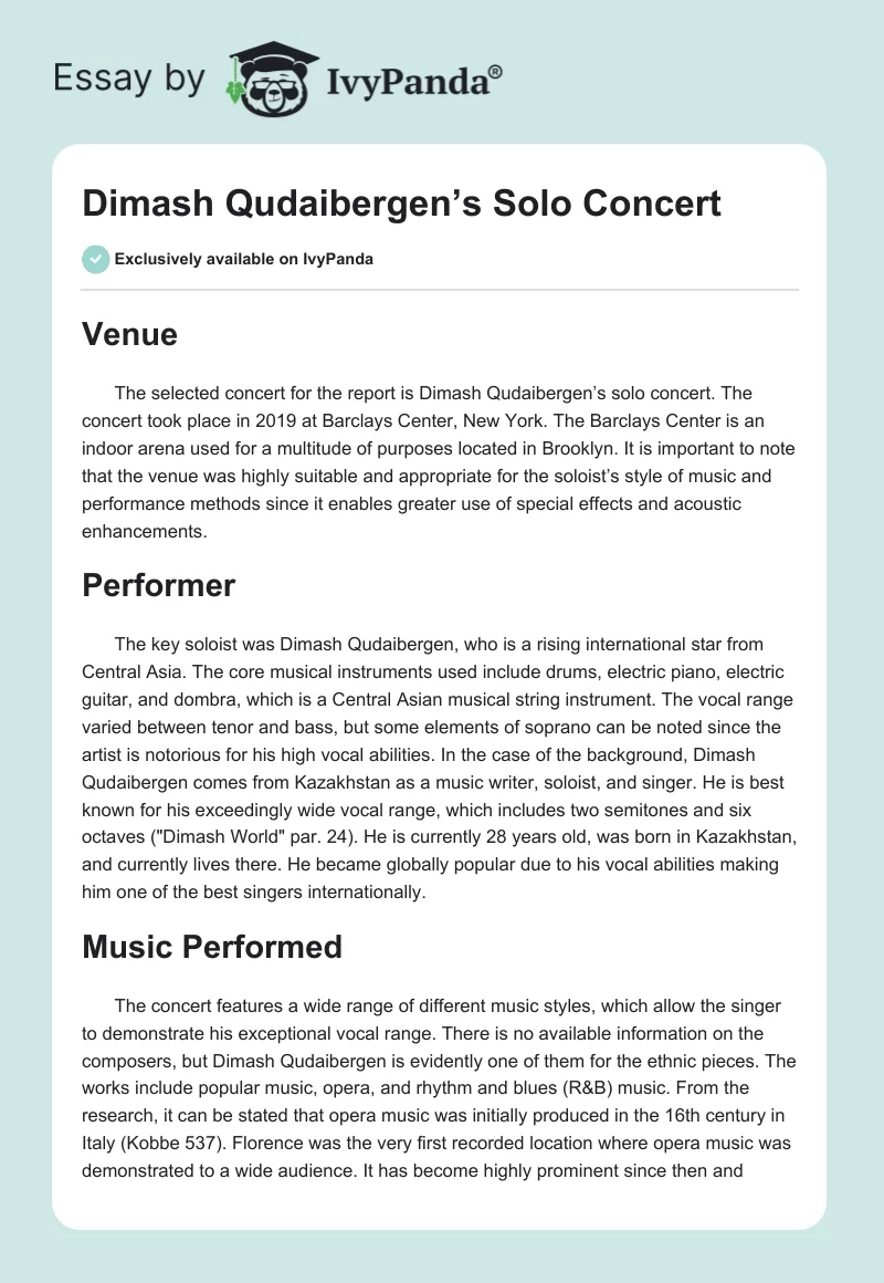 Dimash Qudaibergen’s Solo Concert. Page 1
