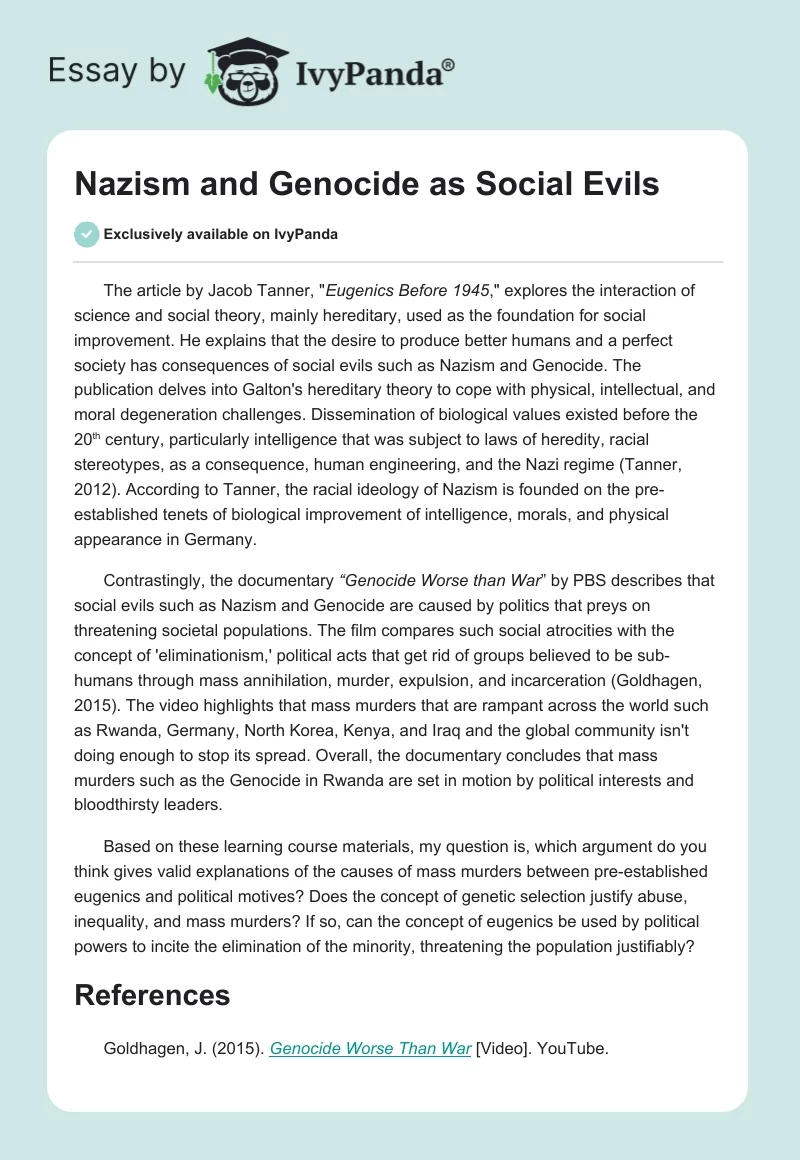 Nazism and Genocide as Social Evils. Page 1