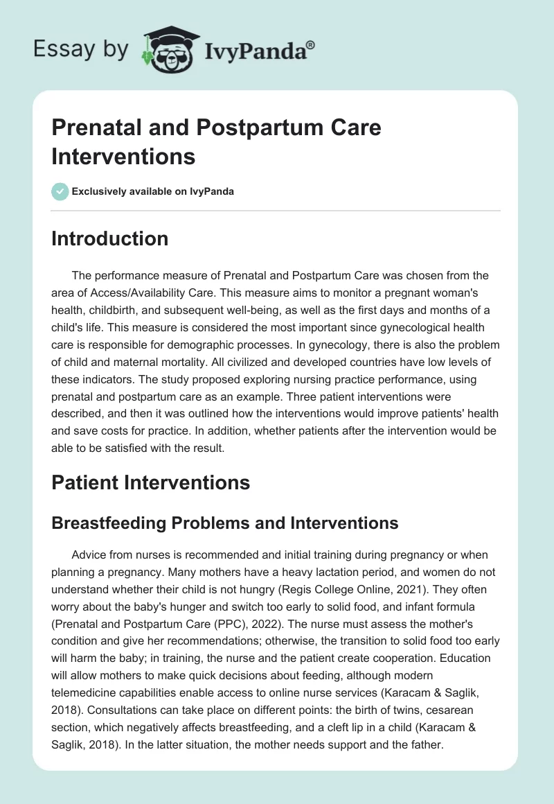 Prenatal and Postpartum Care Interventions. Page 1