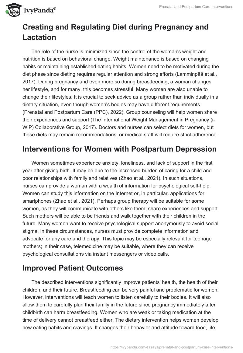 Prenatal and Postpartum Care Interventions. Page 2