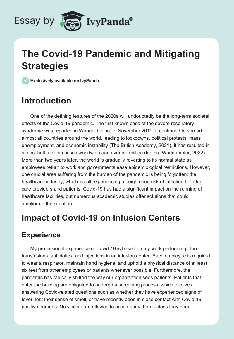 The Covid-19 Pandemic and Mitigating Strategies. Page 1