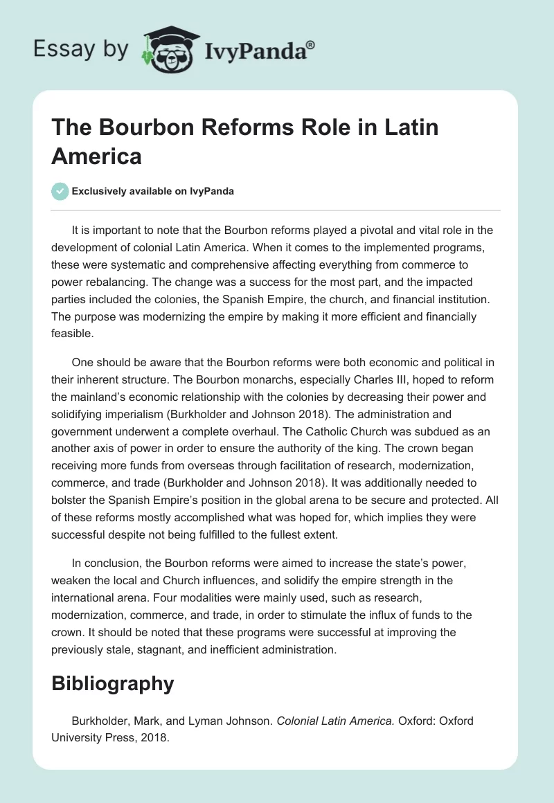The Bourbon Reforms Role in Latin America. Page 1