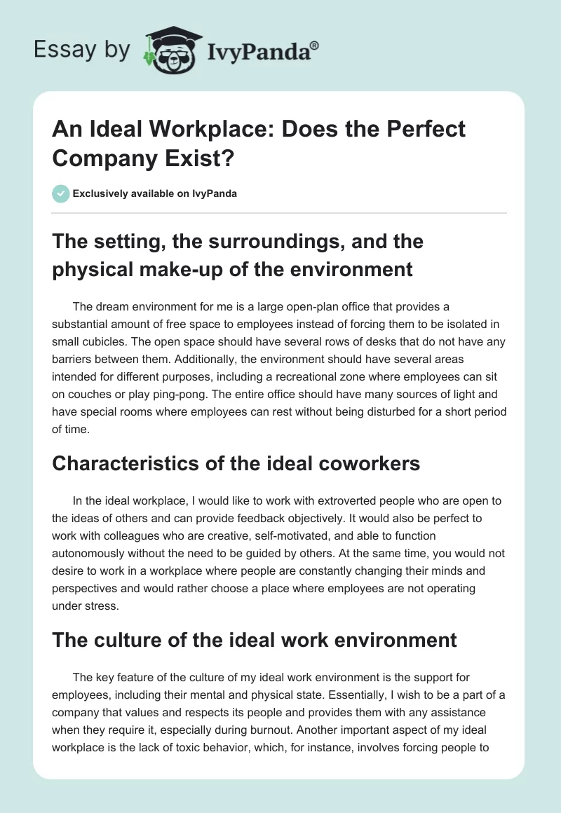 An Ideal Workplace: Does the Perfect Company Exist?. Page 1