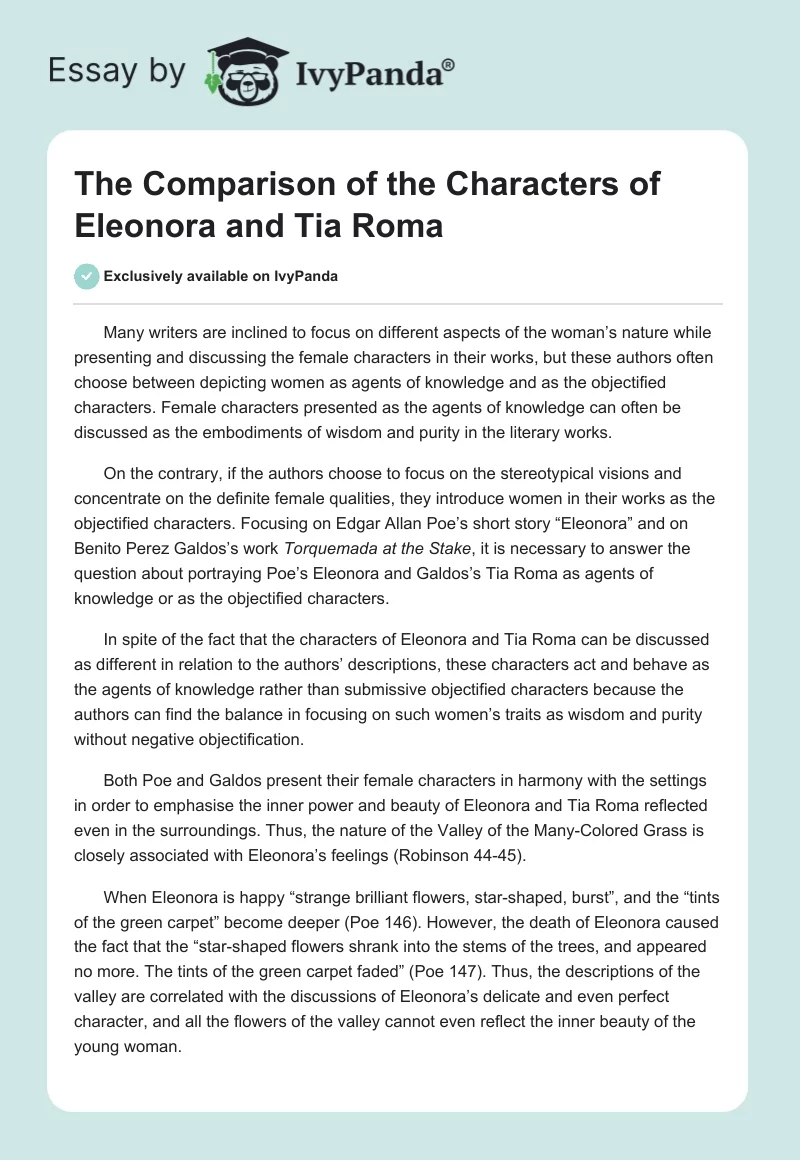 The Comparison of the Characters of Eleonora and Tia Roma. Page 1