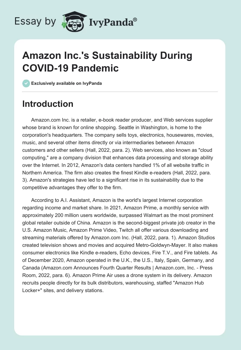 Amazon Inc.'s Sustainability During COVID-19 Pandemic. Page 1