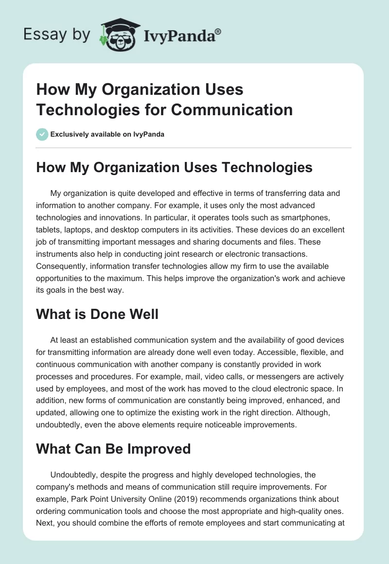 How My Organization Uses Technologies for Communication. Page 1