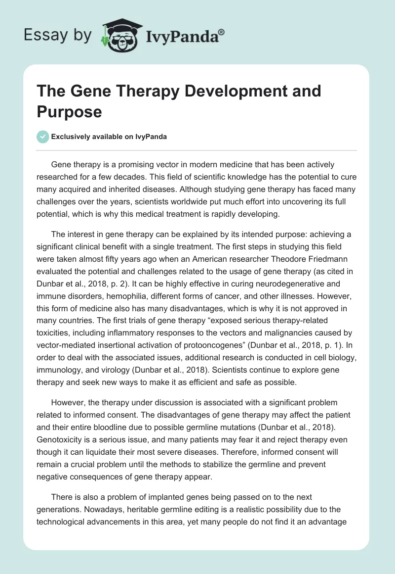 The Gene Therapy Development and Purpose. Page 1