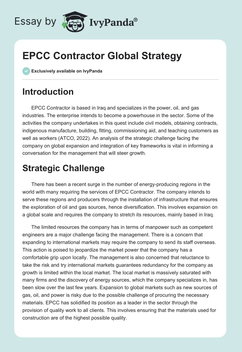 EPCC Contractor Global Strategy. Page 1