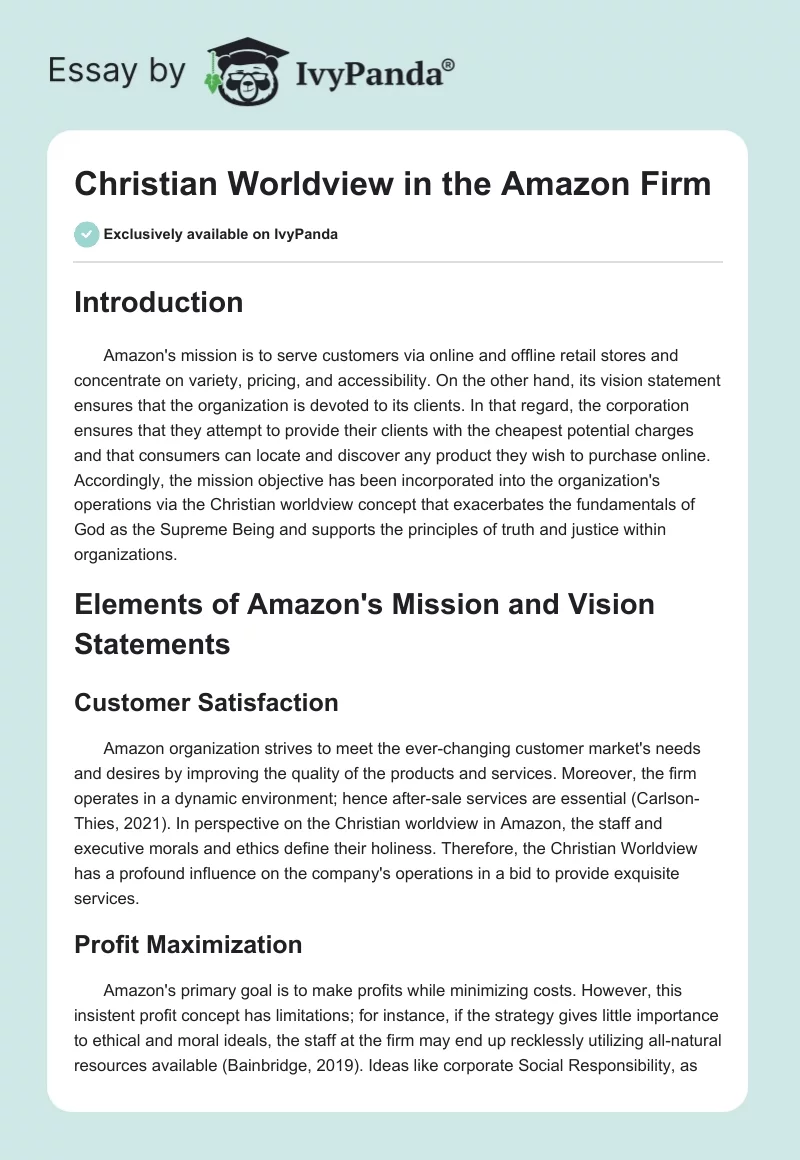 Christian Worldview in the Amazon Firm. Page 1
