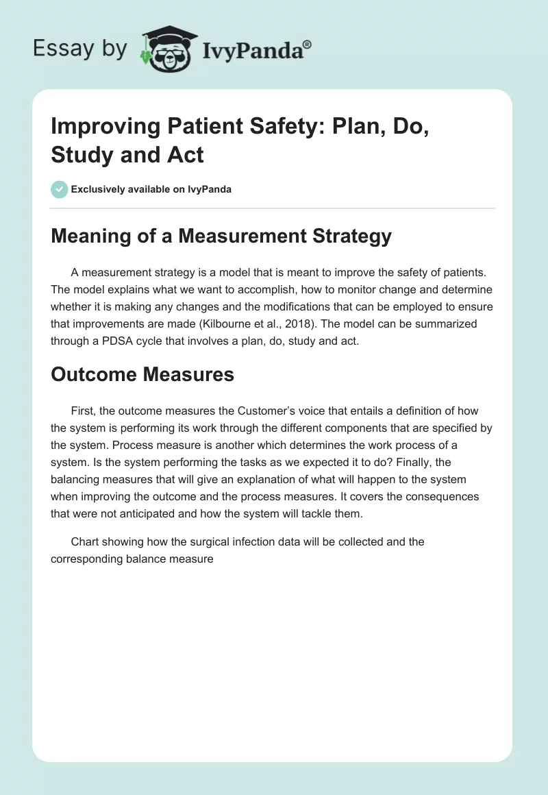 Improving Patient Safety: Plan, Do, Study, and Act. Page 1