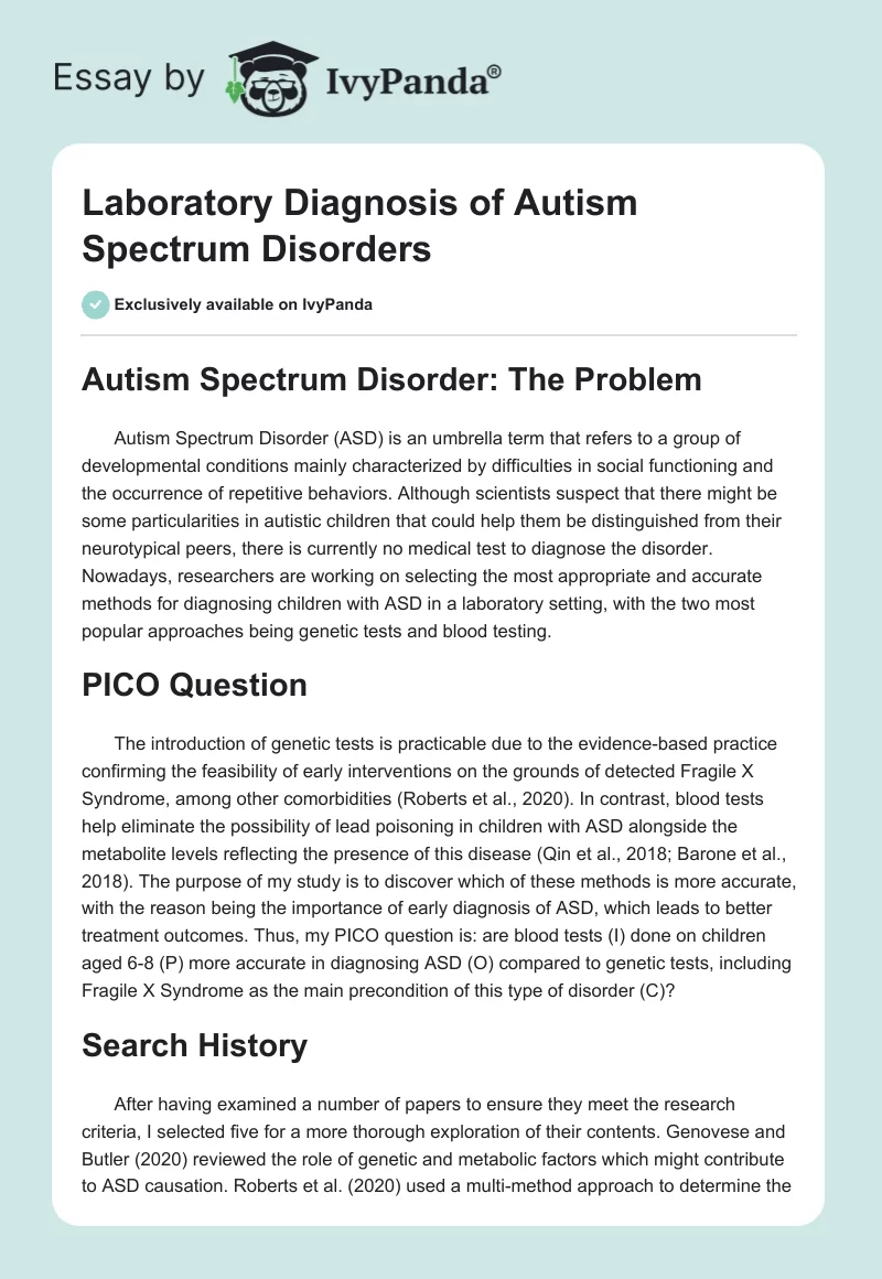Laboratory Diagnosis of Autism Spectrum Disorders. Page 1