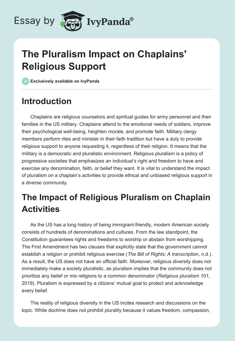The Pluralism Impact on Chaplains' Religious Support. Page 1