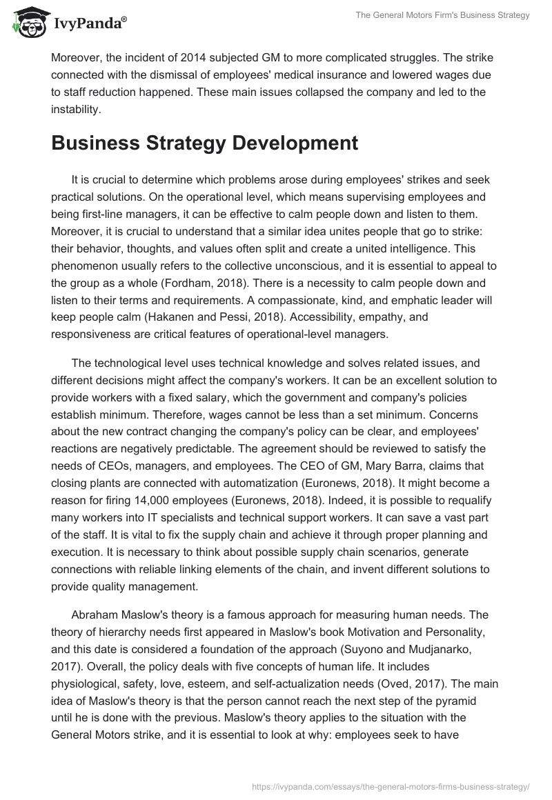 The General Motors Firm's Business Strategy. Page 2
