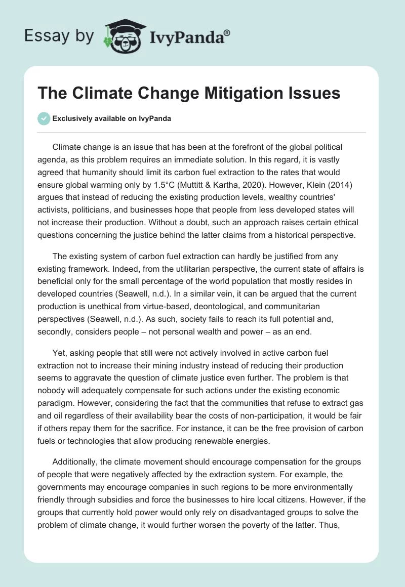 The Climate Change Mitigation Issues. Page 1