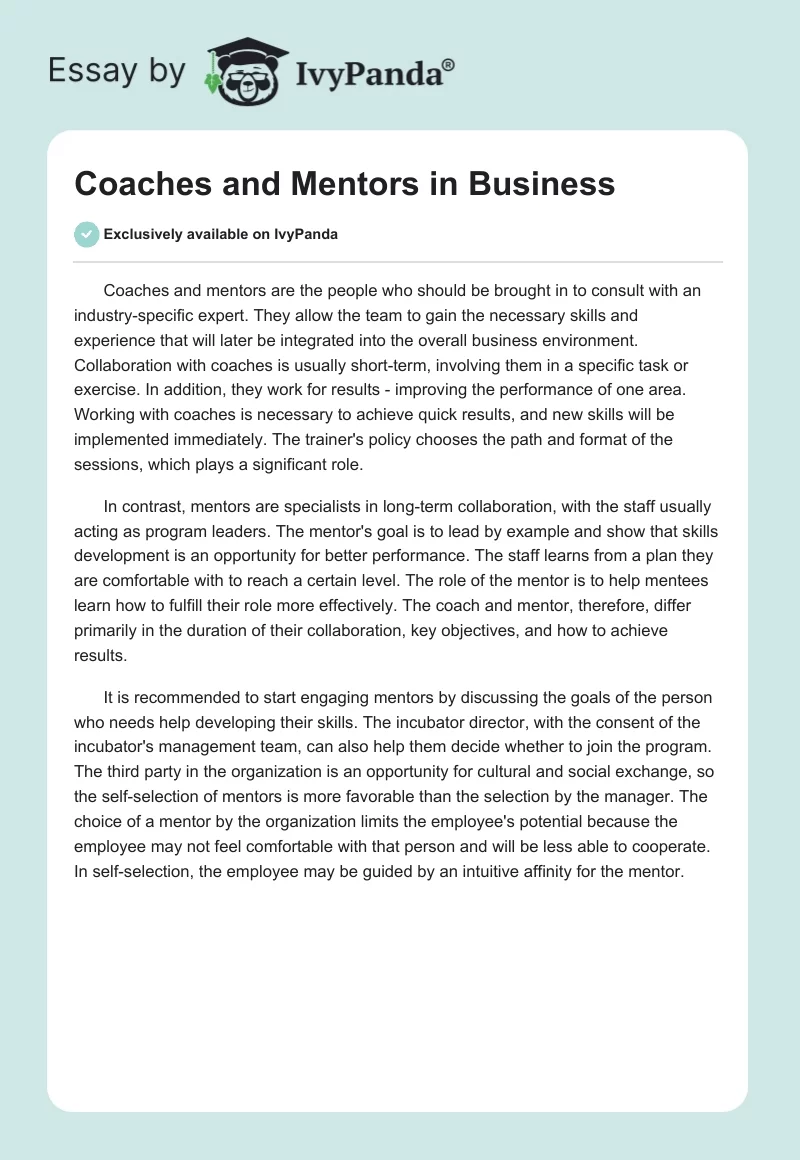 Coaches and Mentors in Business. Page 1