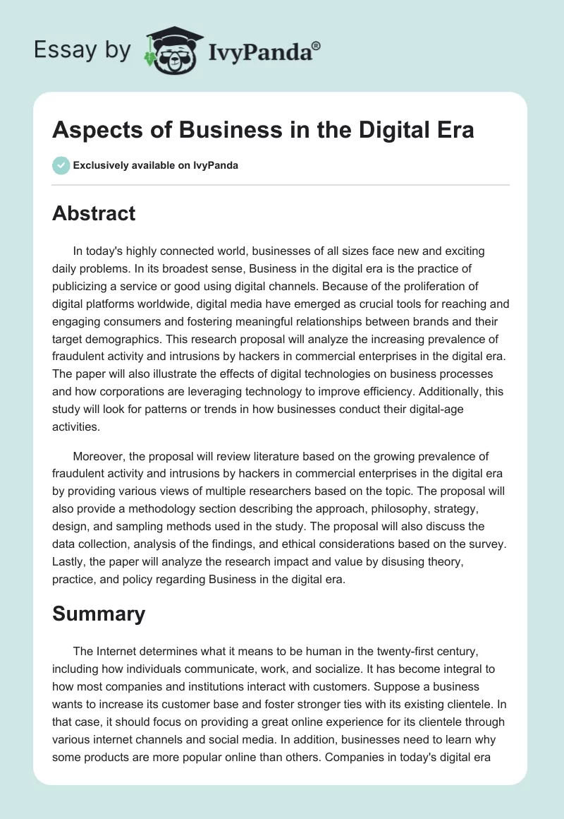 Aspects of Business in the Digital Era. Page 1