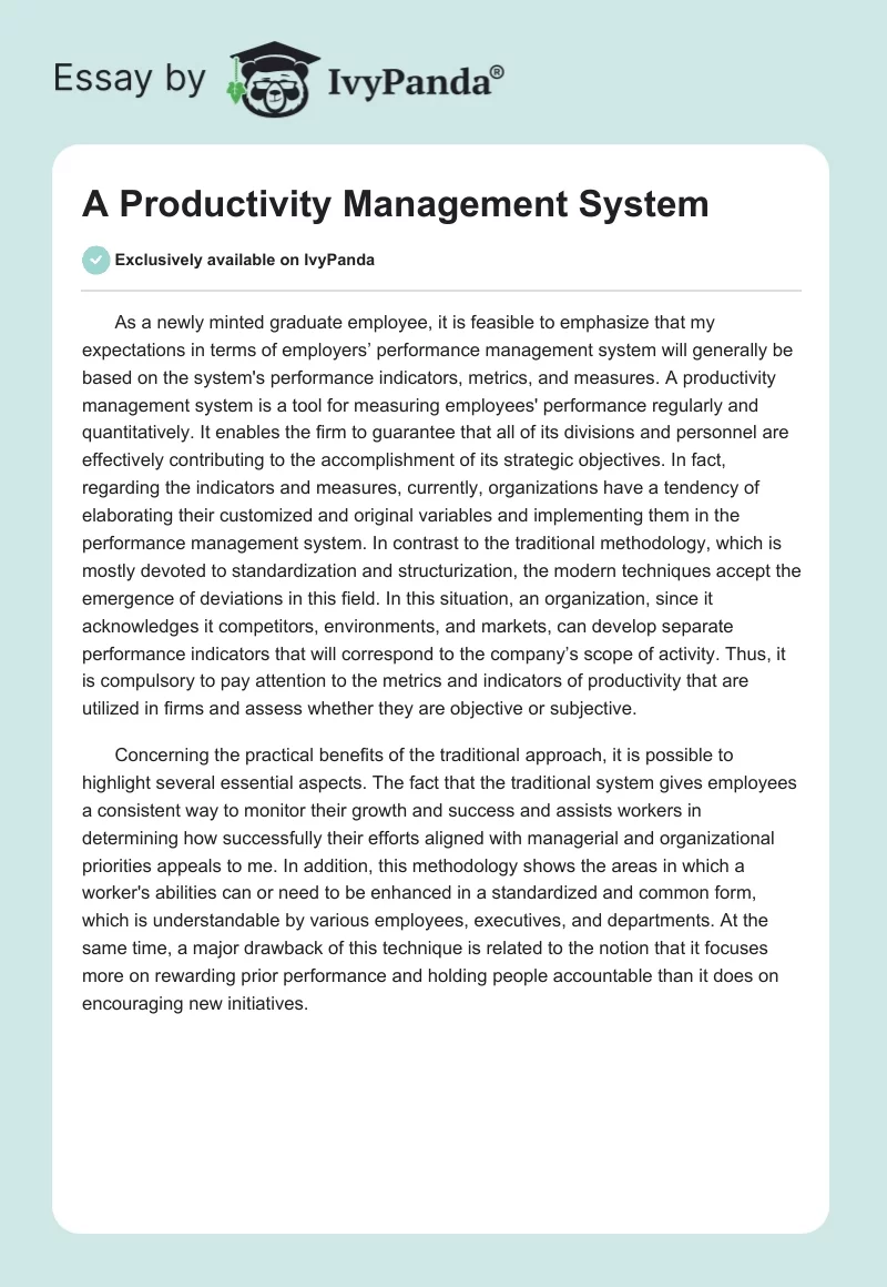 A Productivity Management System. Page 1
