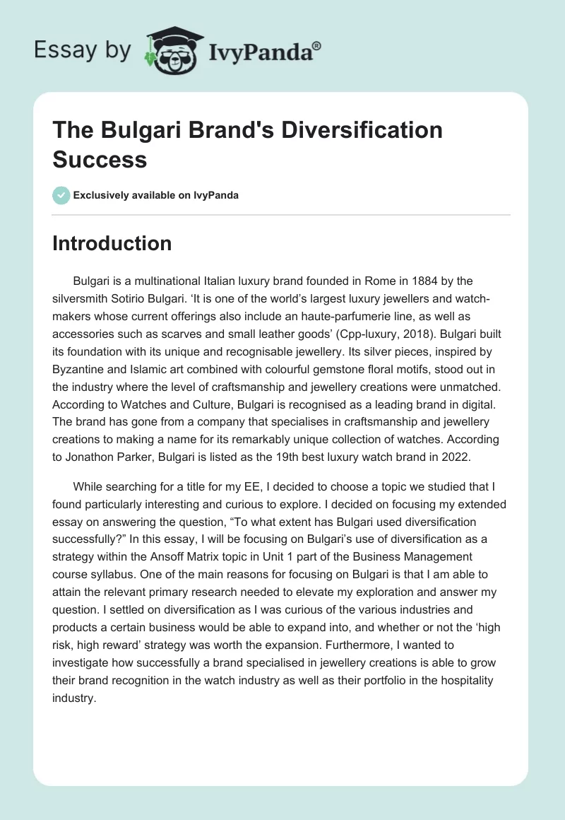 The Bulgari Brand's Diversification Success. Page 1