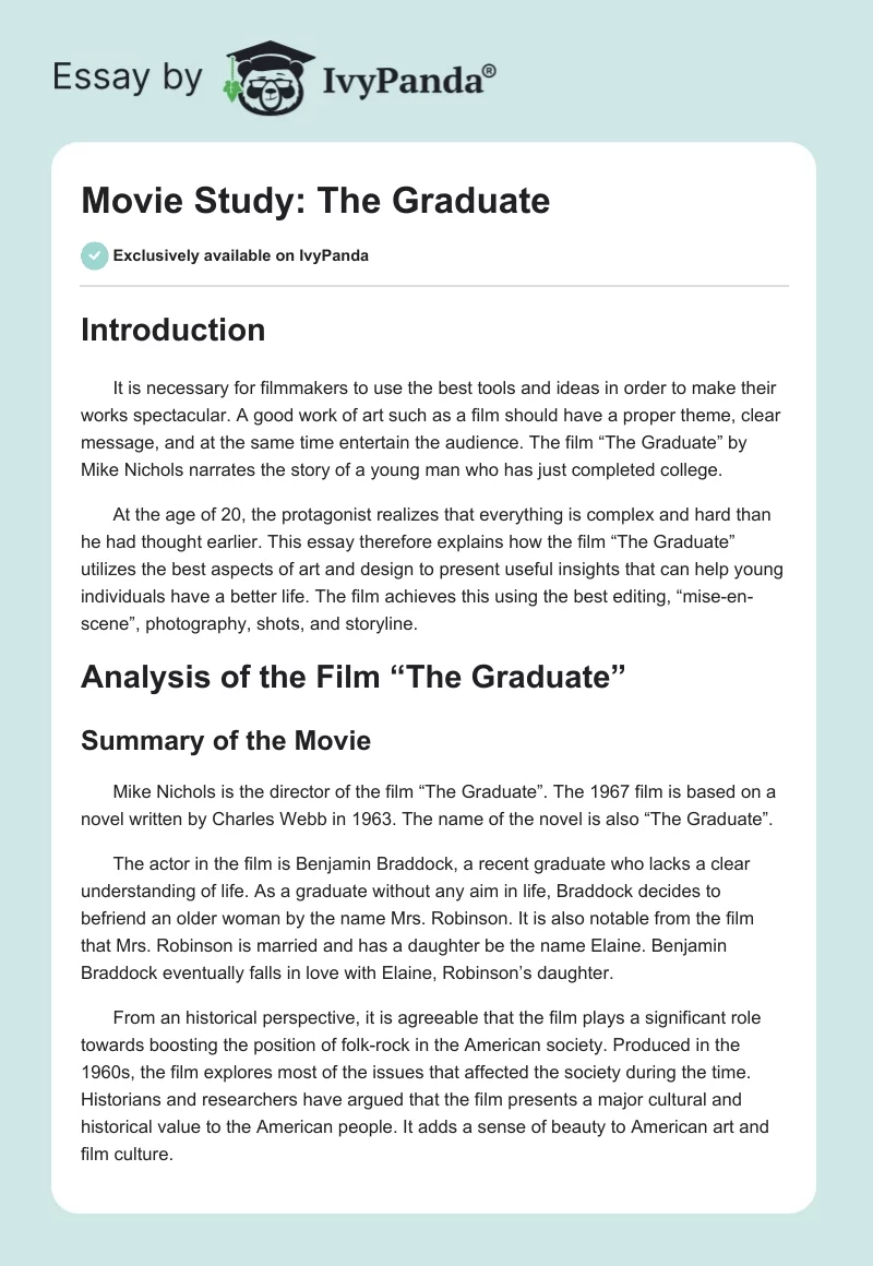 Movie Study: "The Graduate". Page 1