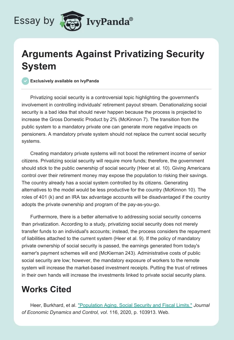 Arguments Against Privatizing Security System. Page 1