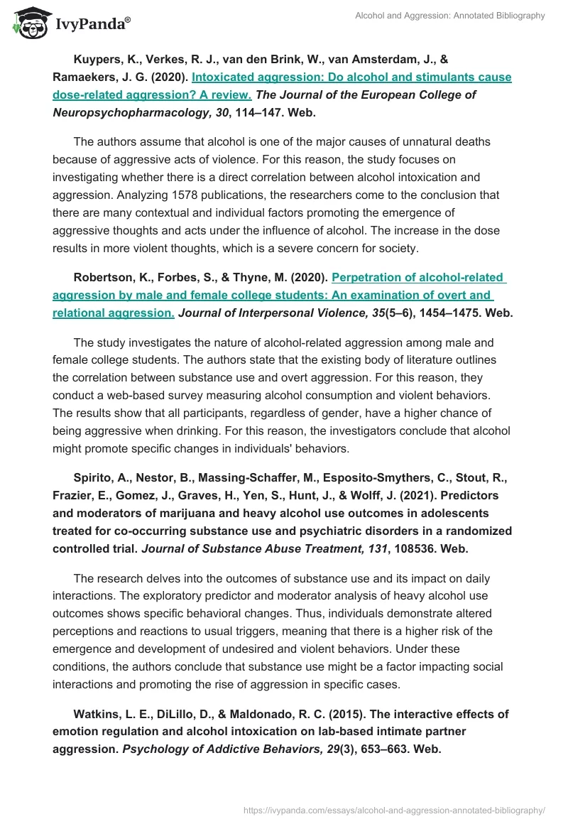 Alcohol and Aggression: Annotated Bibliography. Page 3