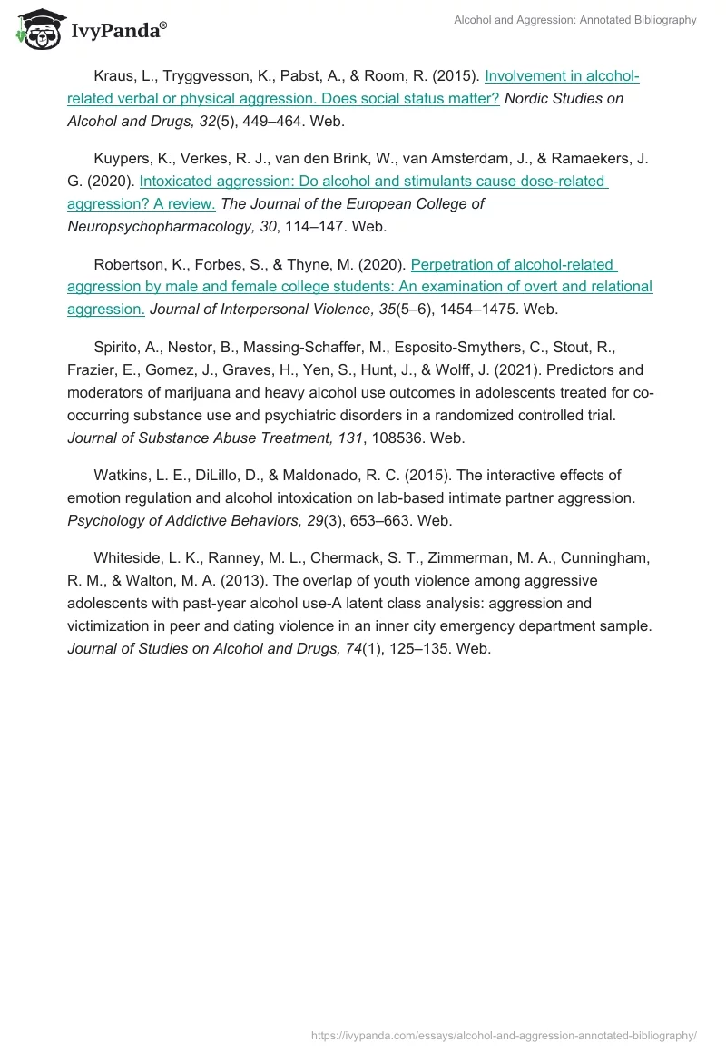 Alcohol and Aggression: Annotated Bibliography. Page 5