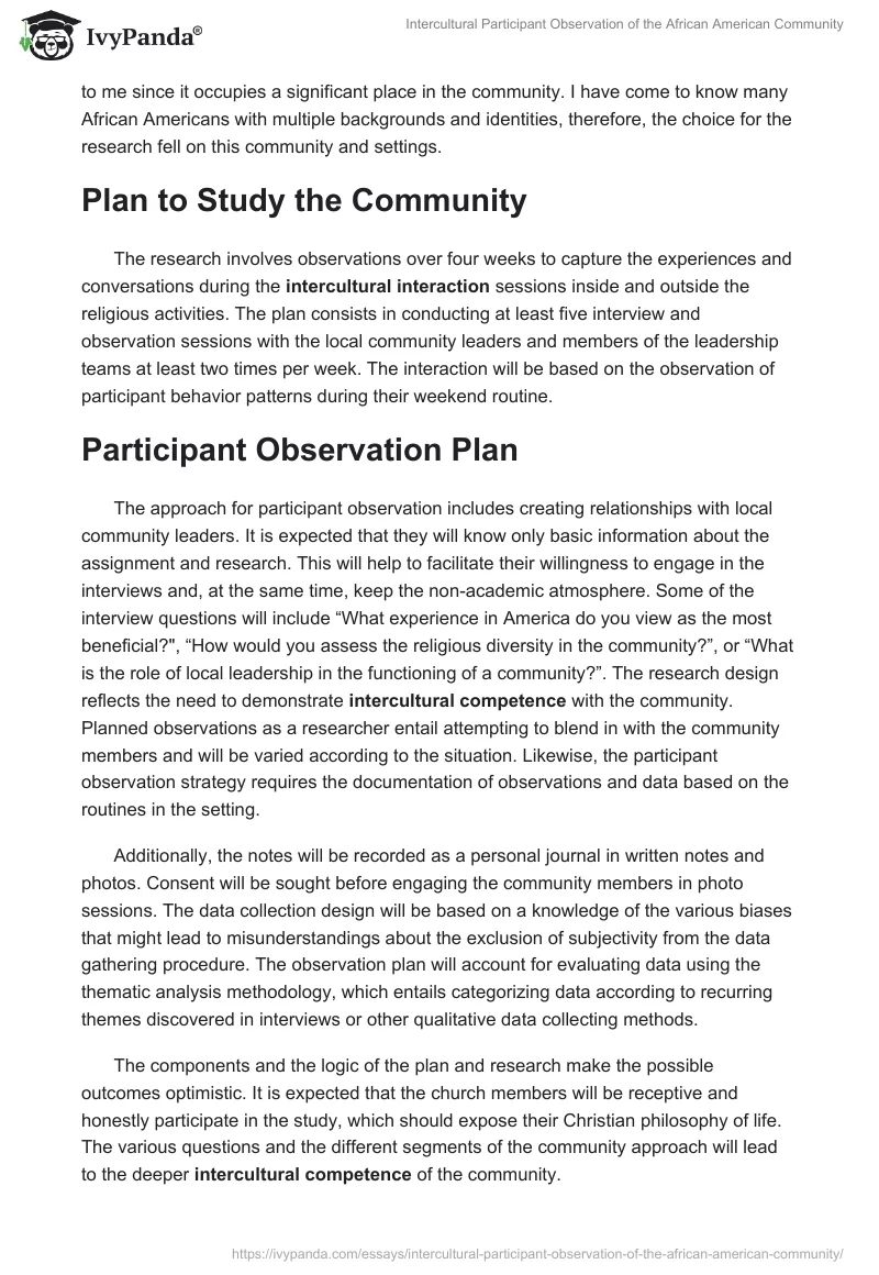 Intercultural Participant Observation of the African American Community. Page 2