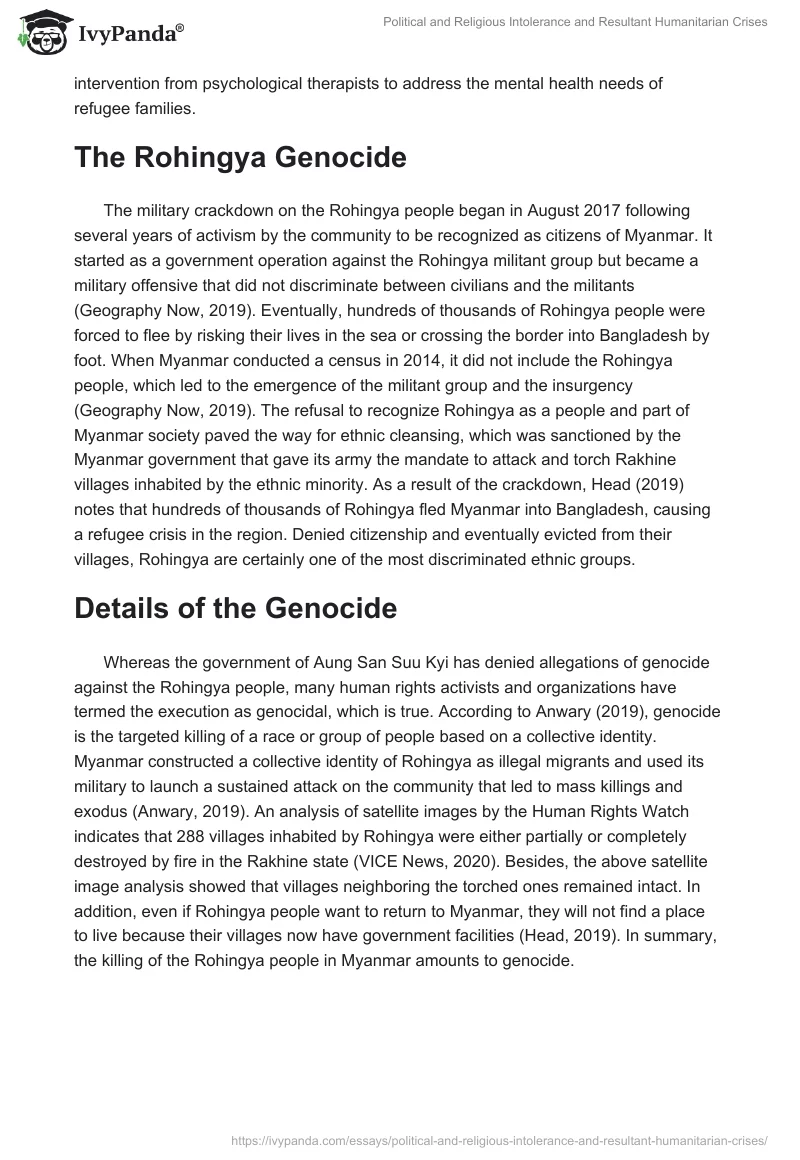 Political and Religious Intolerance and Resultant Humanitarian Crises. Page 3