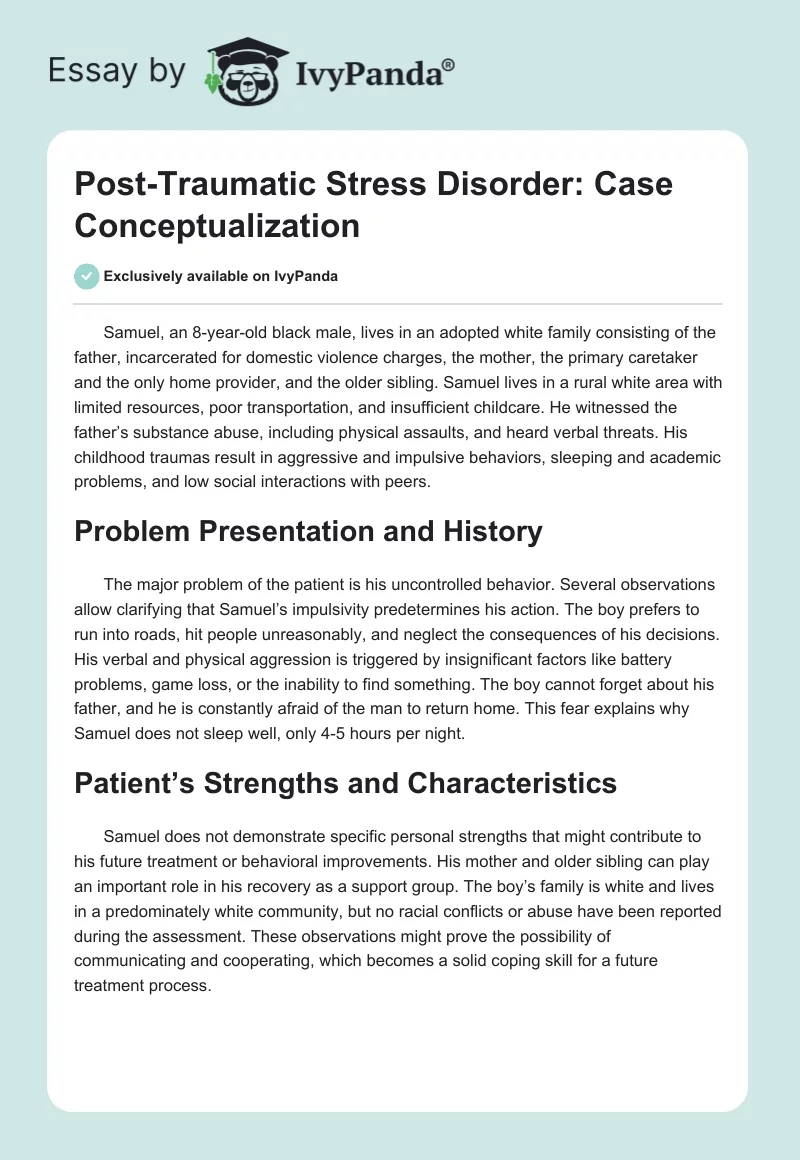 Post-Traumatic Stress Disorder: Case Conceptualization. Page 1