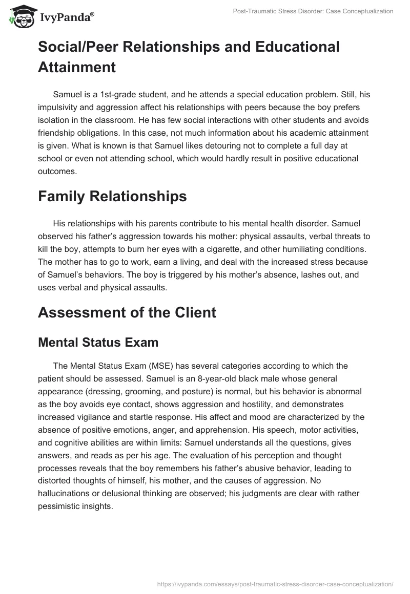 Post-Traumatic Stress Disorder: Case Conceptualization. Page 2