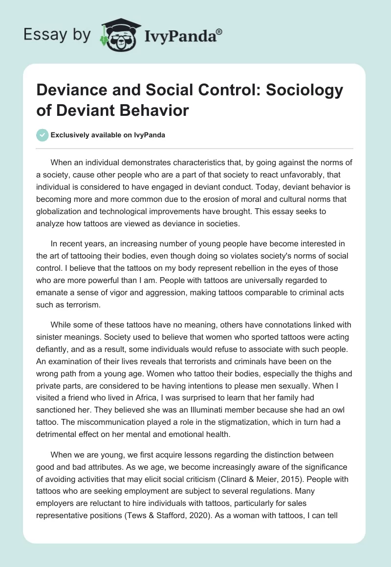 Deviance and Social Control: Sociology of Deviant Behavior. Page 1