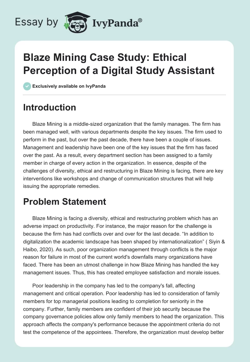 Blaze Mining Case Study: Ethical Perception of a Digital Study Assistant. Page 1